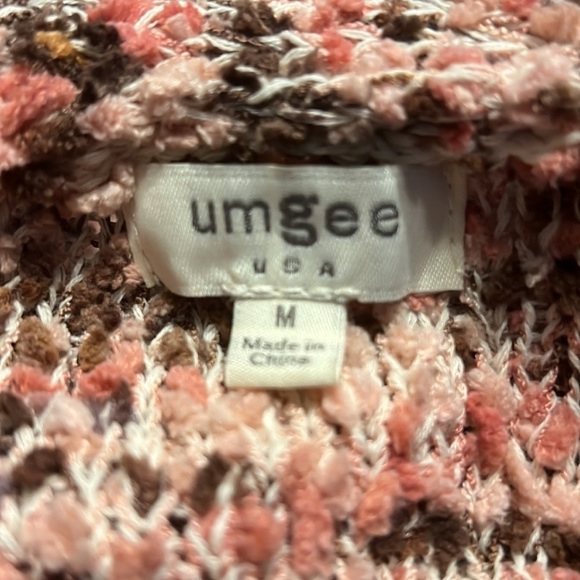 UMGEE Open Front Boucle/Teddy Knit Long Cardigan in Pink/Brown Size Medium - Picture 8 of 9